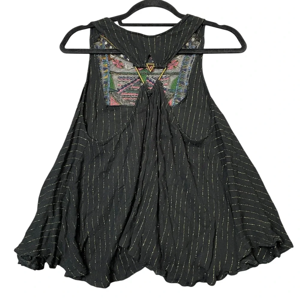 Altar'd State Large Black Tribal Sleeveless Top 100% Viscose Embroidered - Picture 6 of 6